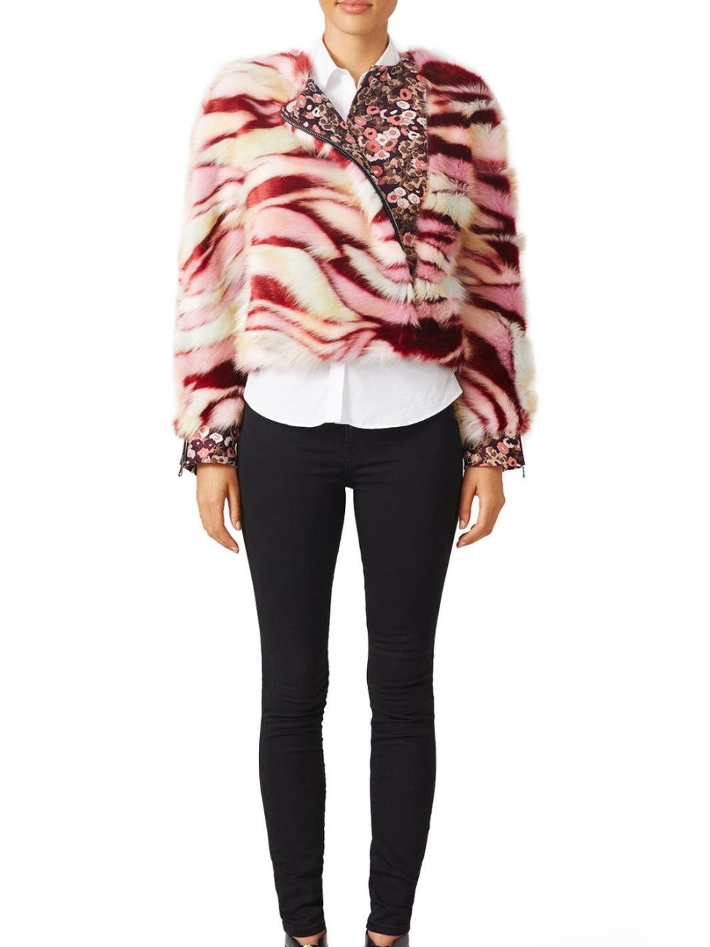 Pink Multicolor Faux Fur Jacket - Unbranded